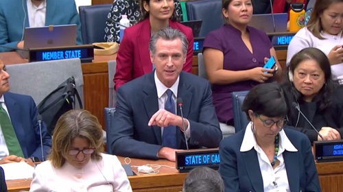 Governor Newsom speaking at the UN